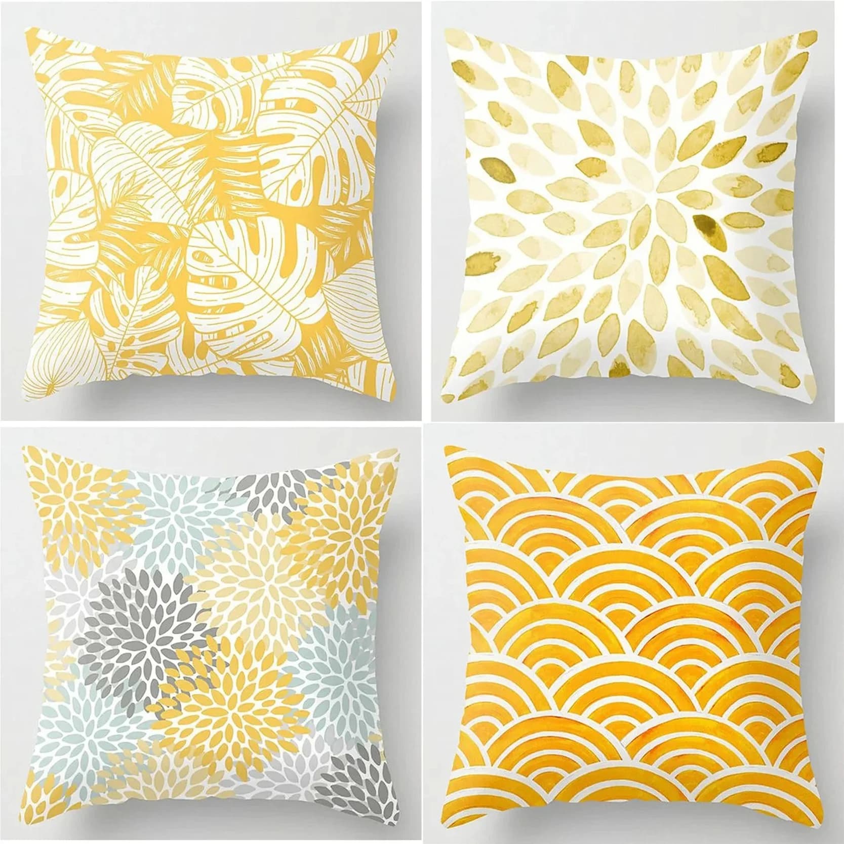 Home Decor Golden Leaf & Wave Pattern Pillow Covers Pattern Cushion Cover Suitable for Sofa Bedroom Car Pillow Cover