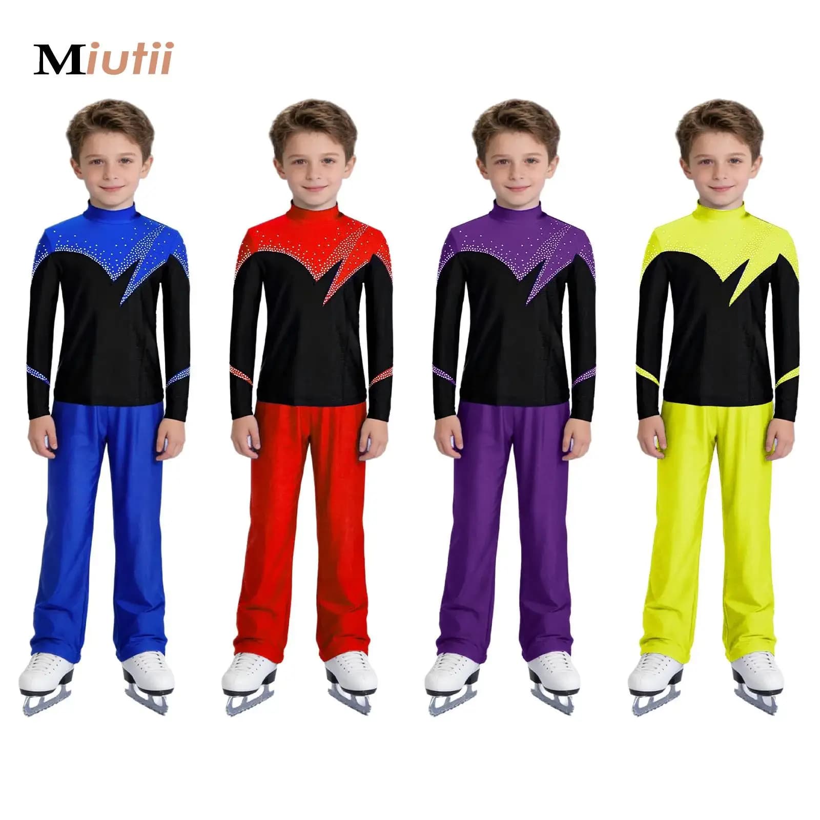 Completo da Pattinaggio su Ghiaccio per Ragazzi, 2 Pezzi, Abbigliamento Sportivo Elastico per Ginnastica Ritmica, Allenamento, Fitness
