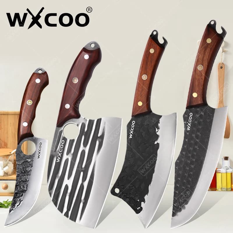 WXCOO Kitchen knives Butcher knife to bone with wooden handle Multipurpose knife in stainless steel to slice vegetables Mannaia Meat knife