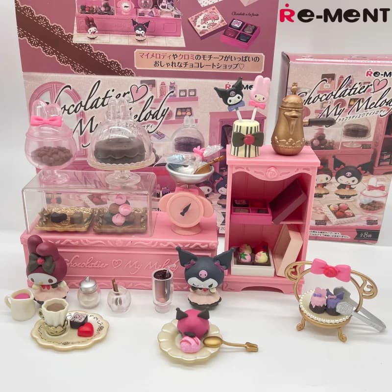 2026 New Re-ment My Melody Kuromi Chocolate Workshop Miniature Scene Rooms Decorations Collect Tabletop Ornaments Birthday Gifts