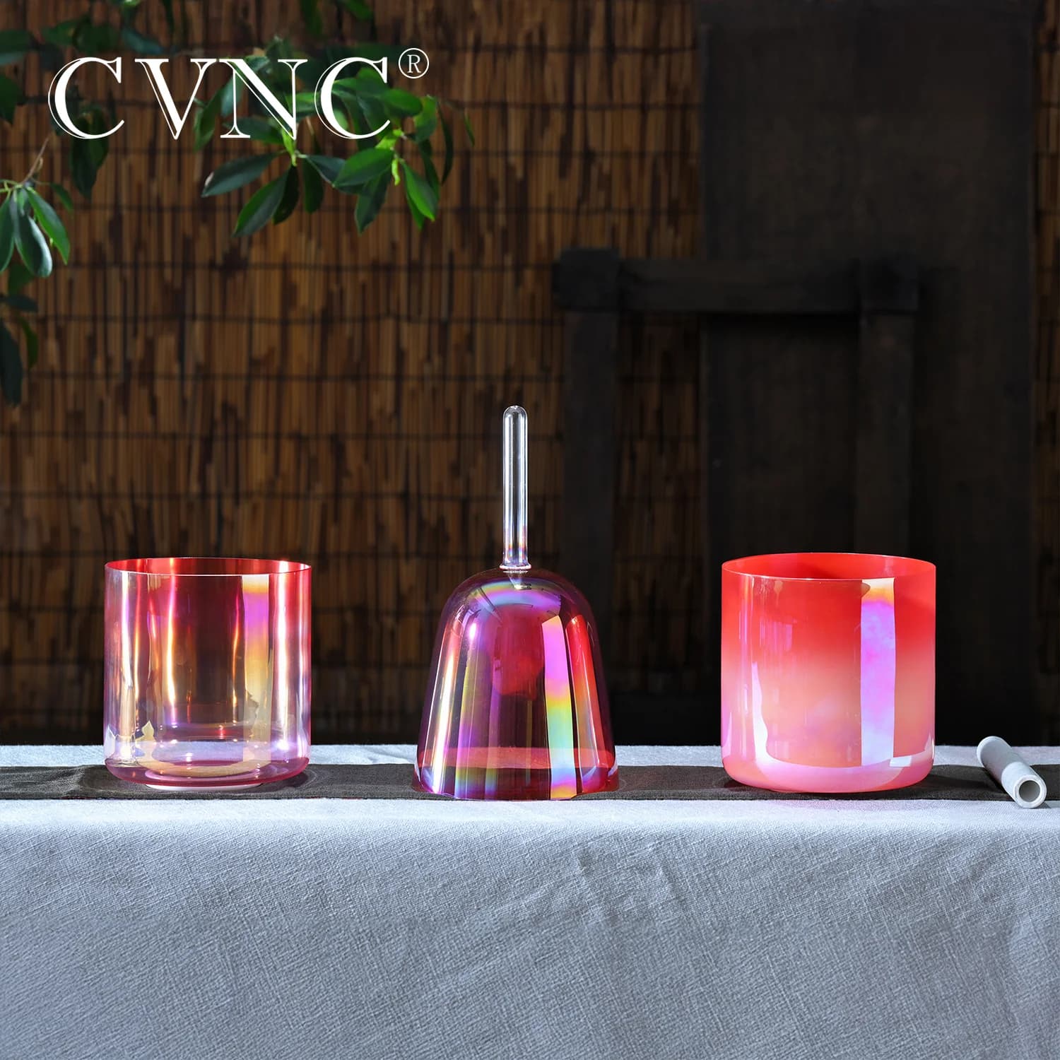 CVNC 6" and 7" and Handheld Alchemy Crystal Singing Bowls Set 3 PCS with Clear Cosmic Light Quartz for Sound Healing with Mallet