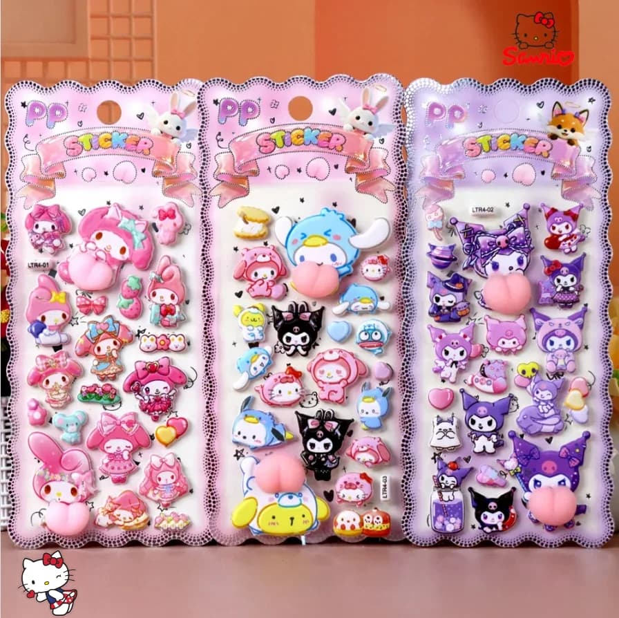 Nuovi Adesivi 3D Divertenti e Creativi a Forma di Glutei Felici, Kuromi Melody, Giocattolo Morbido Antistress, Adesivo per Telefono, Notebook, Laptop