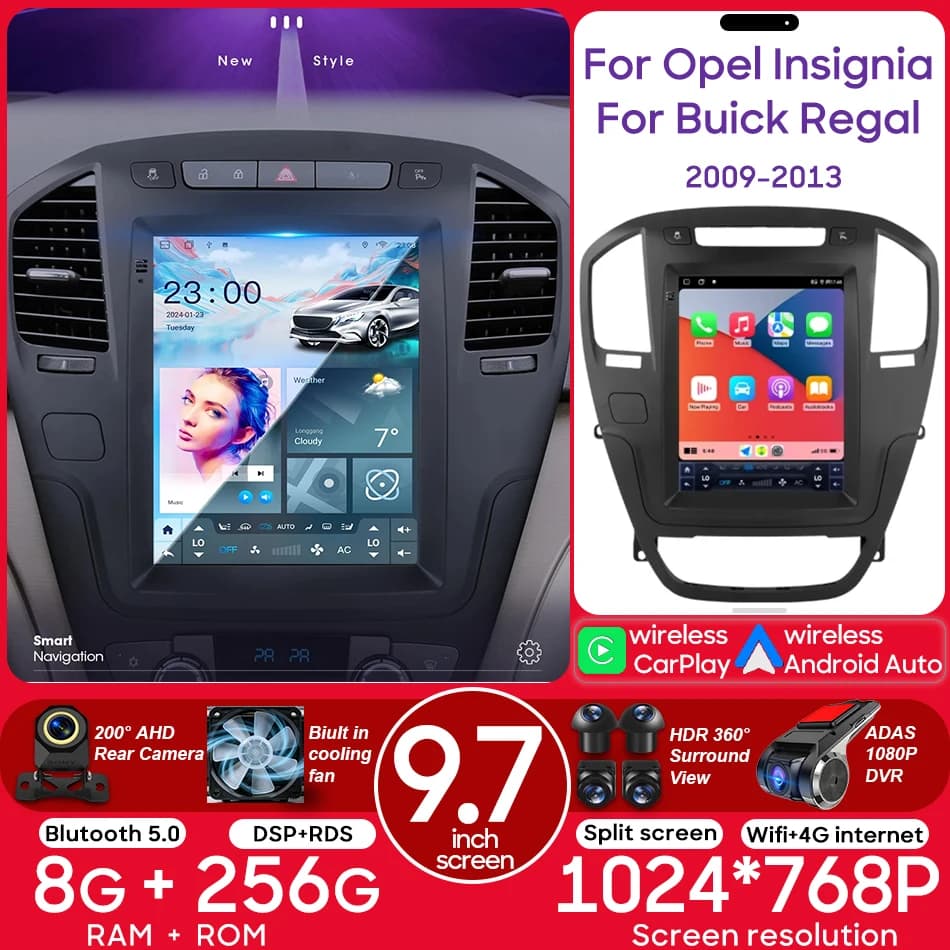 9.7 Inch Android Carplay 2DIN Car Radio Multimedia Video Player Navigation Head Unit for Opel Insignia Buick Regal 2009 - 2013