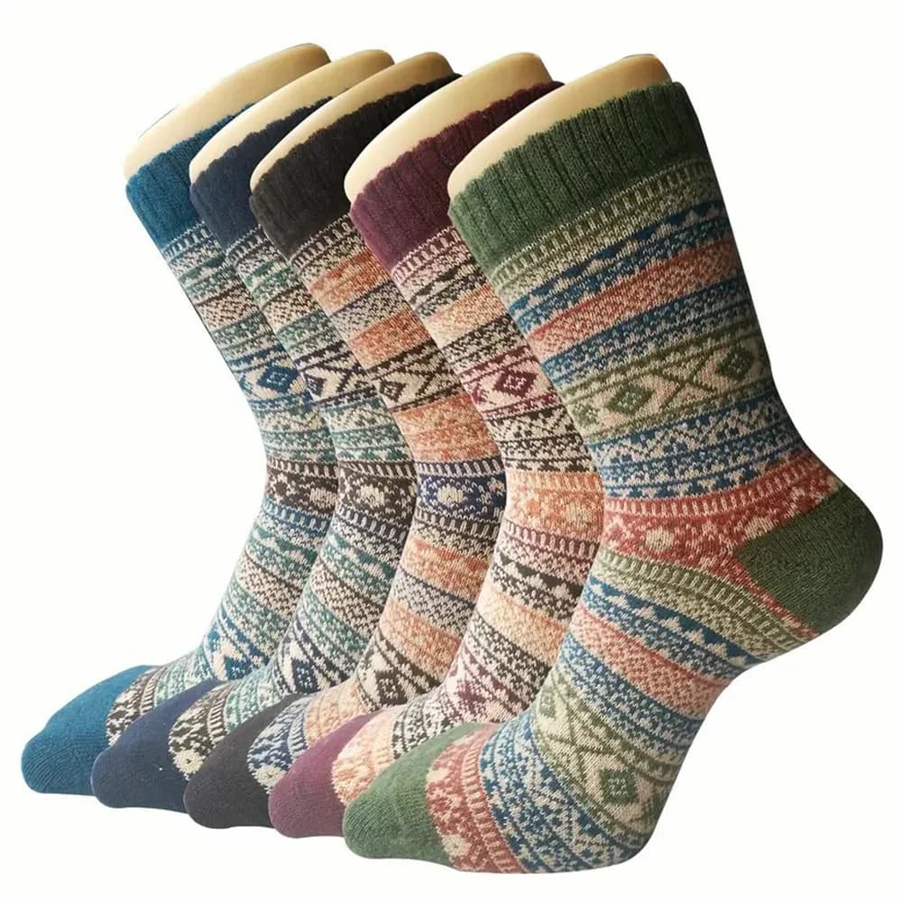 5 Pairs Autumn Winter Thick Warm Men Women Mid Tube Socks Soft Comfortable Fashionable Ethnic Style Outdoor Casual Socks