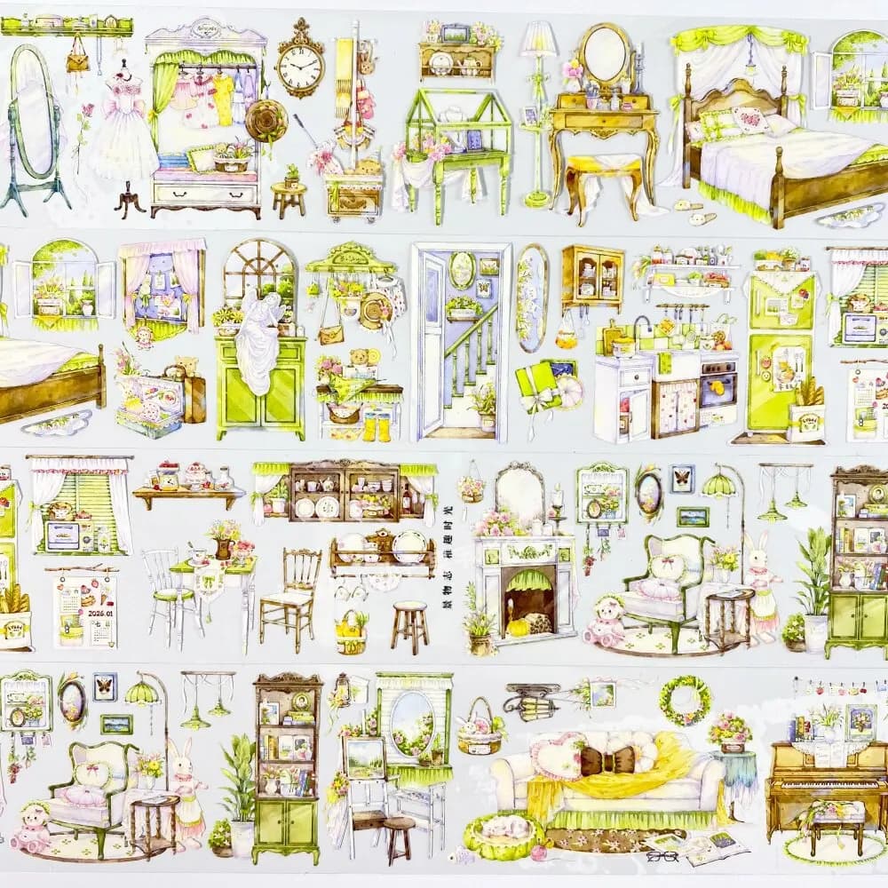 Washi Pet Tape Childish Fun Time Scenery Fairy Tale Furniture Scrapbook , Journal Stickers