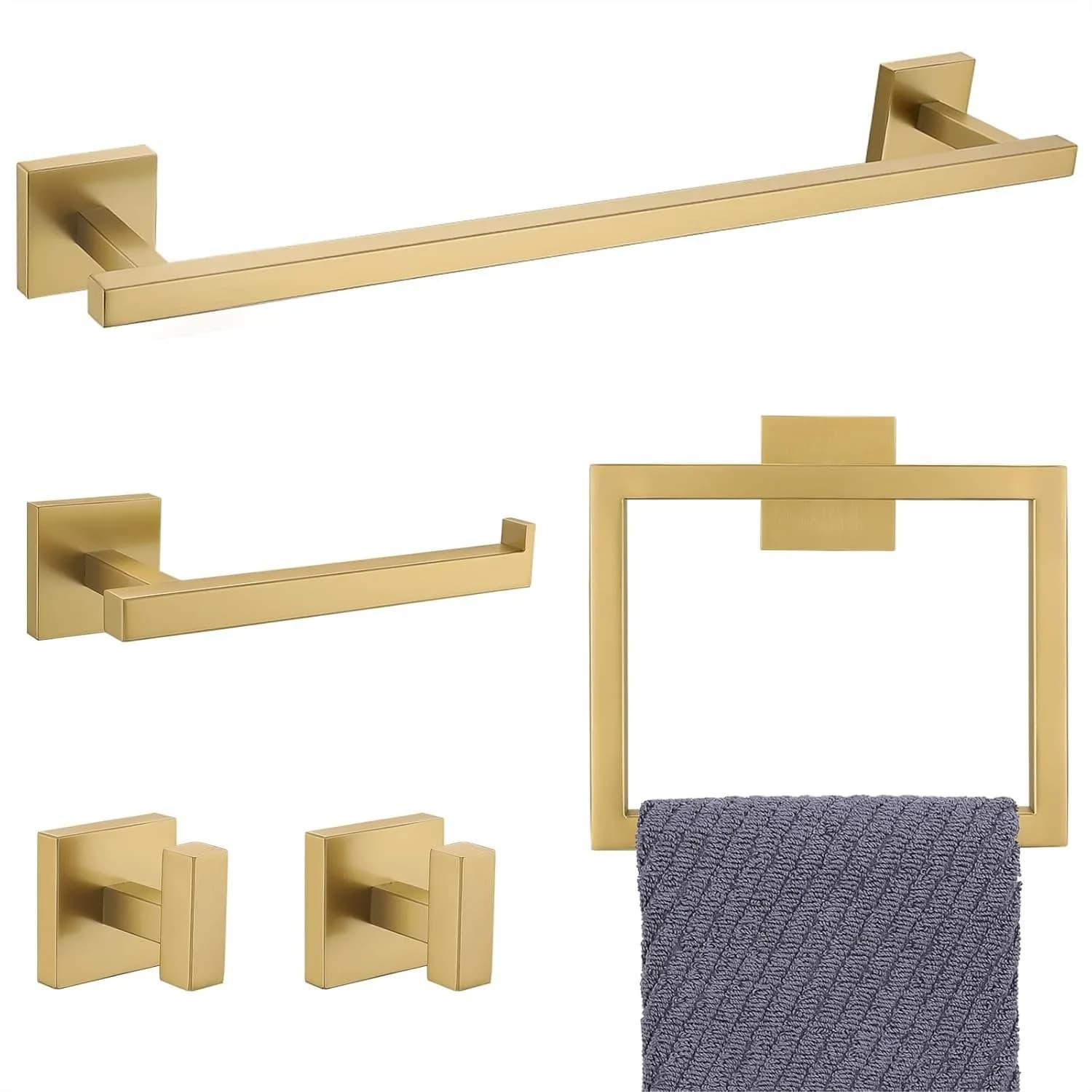 Set di 5 Portasciugamani, Set di Accessori per Bagno in Oro Spazzolato, Portasciugamani da Parete in Acciaio Inox SUS304 da 23,6 Pollici