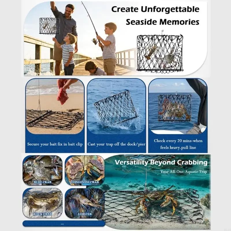 Trappola per granchi calcinabili quadrata Accessori per pesca con rete per pesci per catture rapide