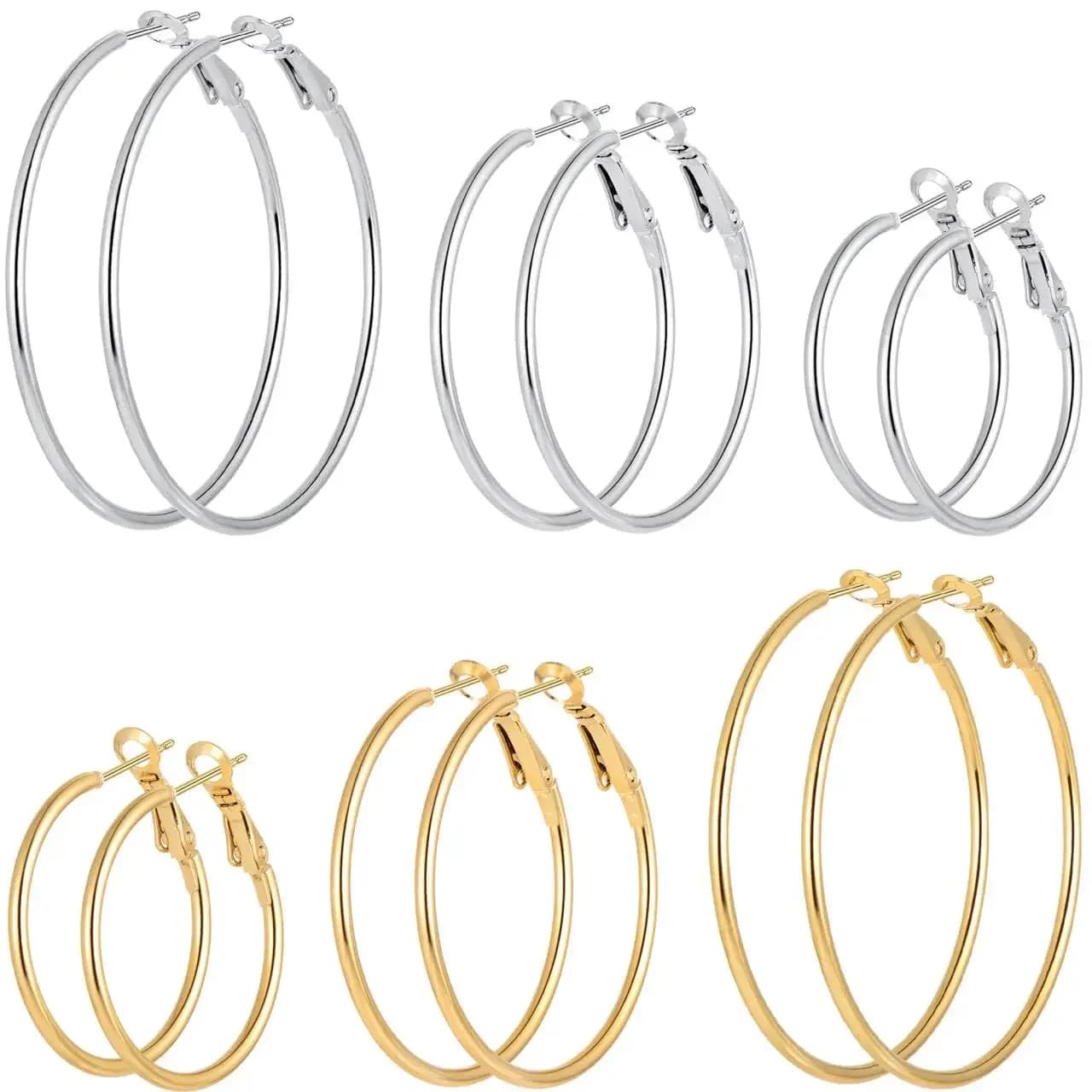 Set of 3 Wheel Earrings for Women in Stainless Steel, Light Curtain Earrings and Large