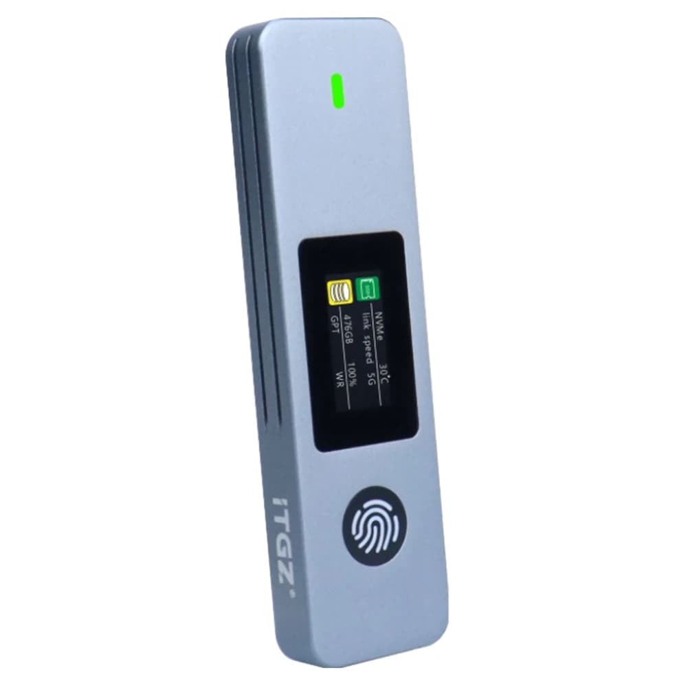 Solid State Disk Box 10Gbps External Enclosure Box Visual Fingerprint Encrypted SSD Hard Drive Enclosure for 2230/2242/2280 SSD