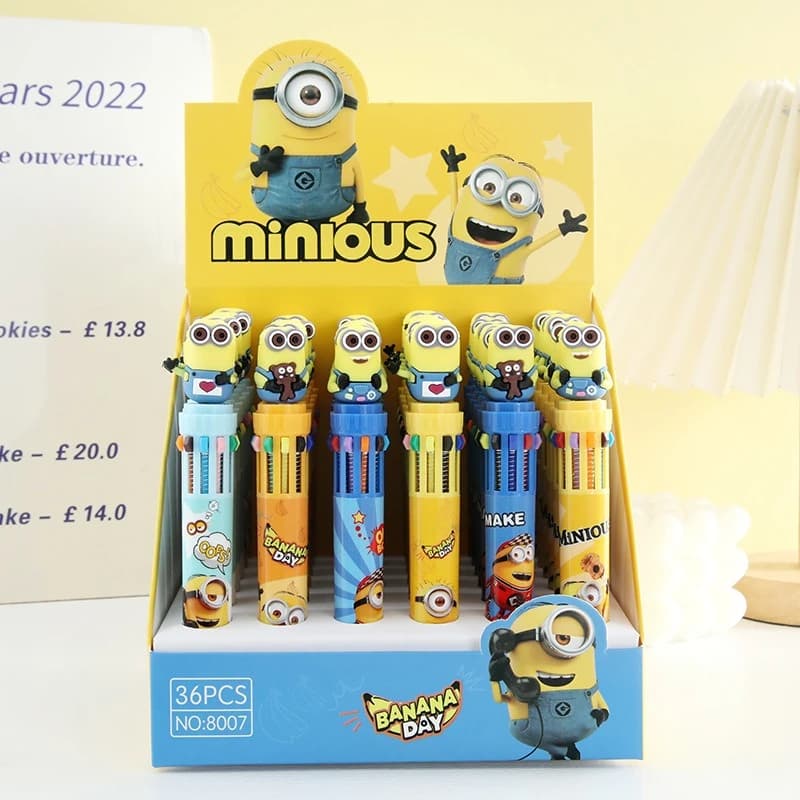 Set di 36 Penne a Sfera a 10 Colori Ispirate ai Minions, Penne per Cosplay di Despicable Me, 6 Stili, Regalo di Cancelleria per Studenti