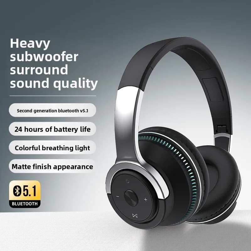 Stereo headphones with powerful bass, Bluetooth headphones with ambient light, wireless gaming headphones