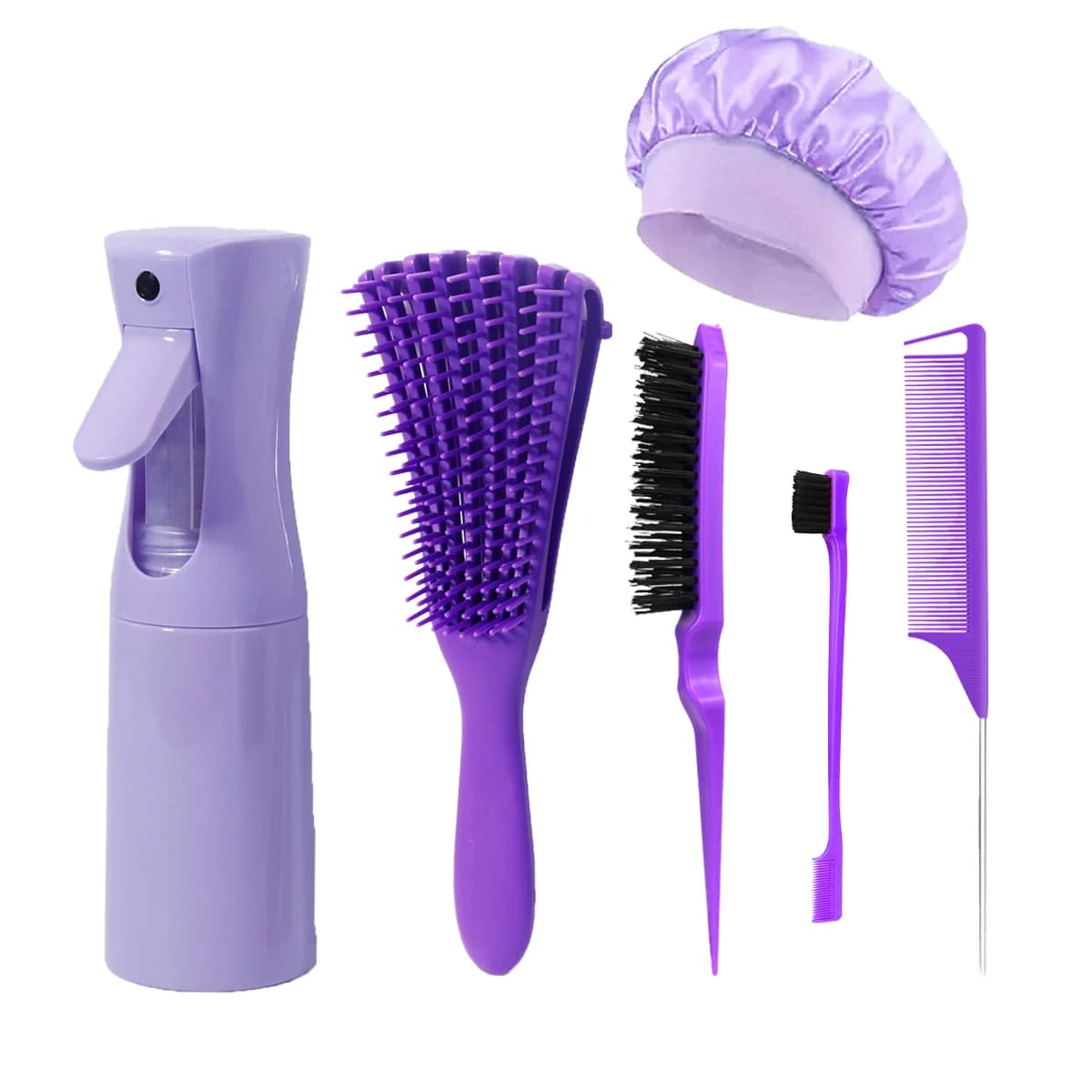 Set di 6 strumenti per parrucchieri, spazzola e pettine anti-nodo per capelli, con flacone spray e cappuccio per dormire, speciale per parrucche di capelli veri.