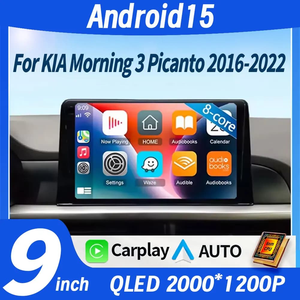 Autoradio Android 15 from 9 Poles for KIA Morning 3 Picanto 2016-2022, Stereo Auto with GPS, Carplay, DSP, WIFI