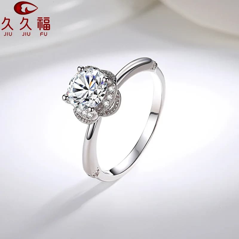 Anello classico a quattro griffe per donna in platino PT950 con moissanite da 2 carati | Montatura a quattro griffe, elevata trasmissione della luce e brillantezza