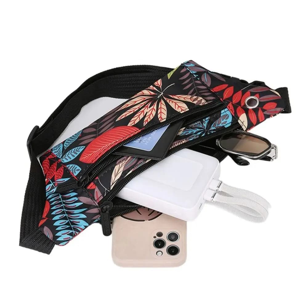 Stylish Wear-resistant Running Waist Bag Headphone Cable Hole Lightsome Phone Sport Belt 3 Layers Nylon Crossbody Bag Daily Wear