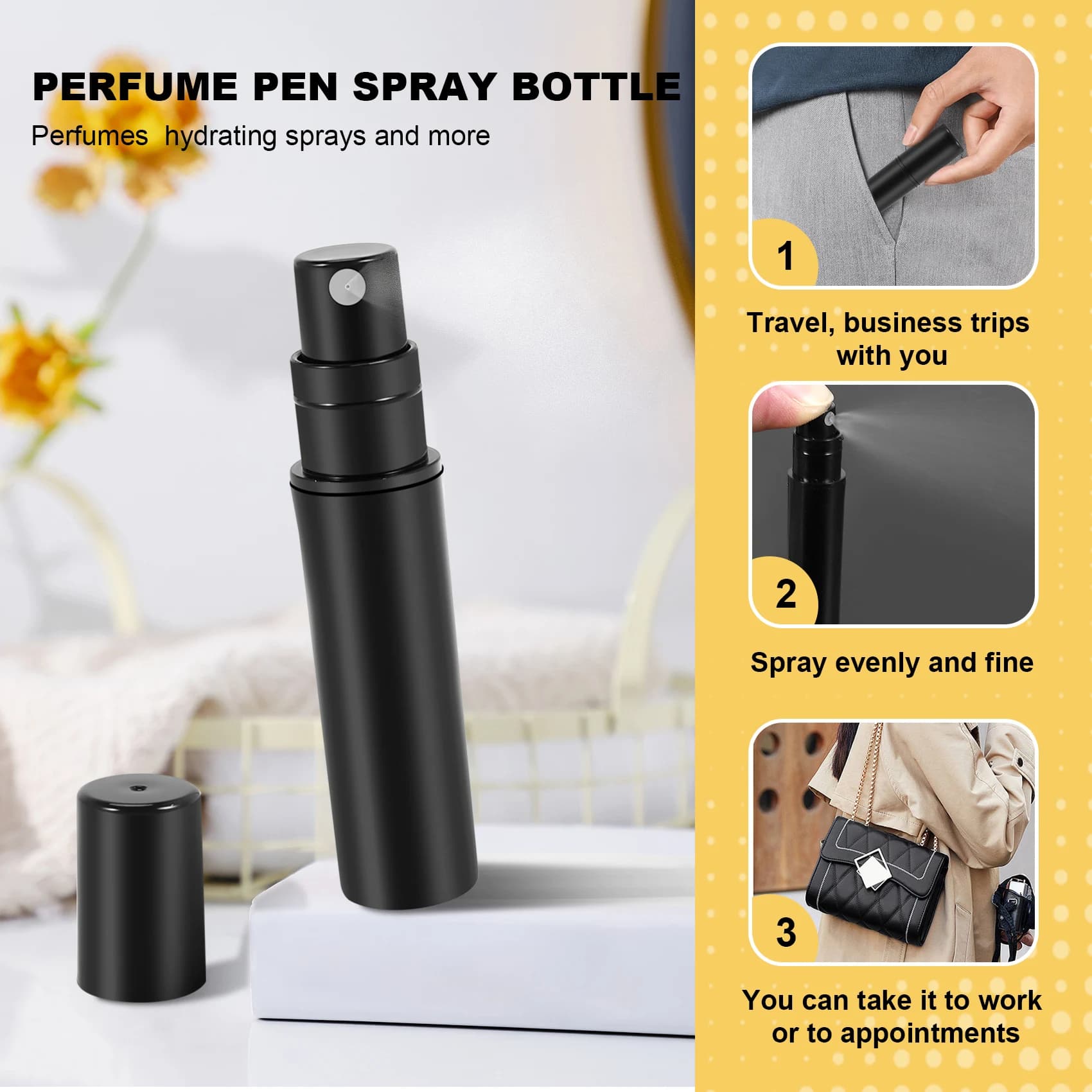 AEE6-100Pz / Lotto Flacone Spray per Profumo in Plastica Nera da 2Ml, Atomizzatore per Campioni di Profumo