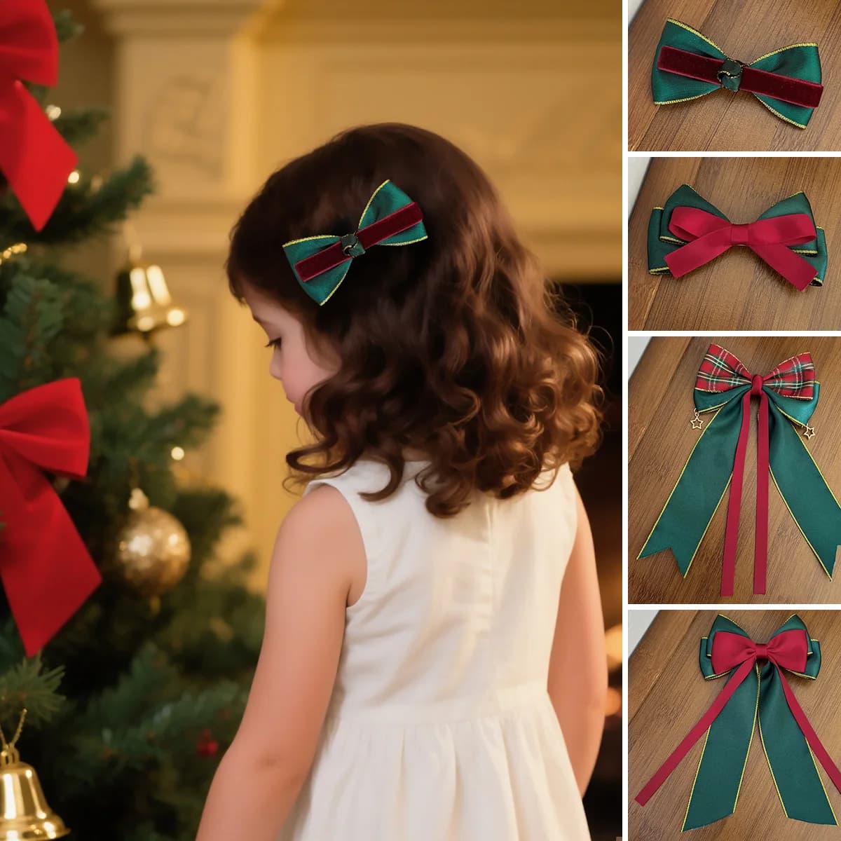 4 pezzi accessori per capelli per ragazze fiocco di Natale forcina per capelli in raso mollette per capelli per bambini Xms copricapo con fiocco in seta per feste