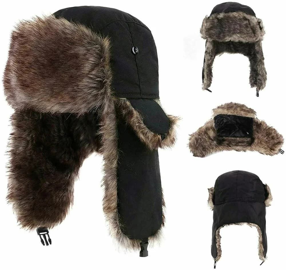 Men's Winter Hat Colbacco Trapper Russian Soldier Hat with Earrings