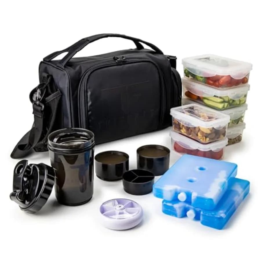 Contenitore Termico per Pranzo con 6 Contenitori Riutilizzabili Senza BPA, Adatti a Microonde e Congelatore, con Shaker per Porzioni Controllate