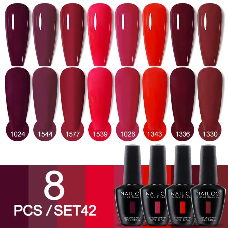 NAILCO 15ml 8 pz/set Smalto Gel Rosso Scuro Gel Nail Art Kit LED Vernici Semi Permanente Gel UV Vernice Soak Off Nail Lacca