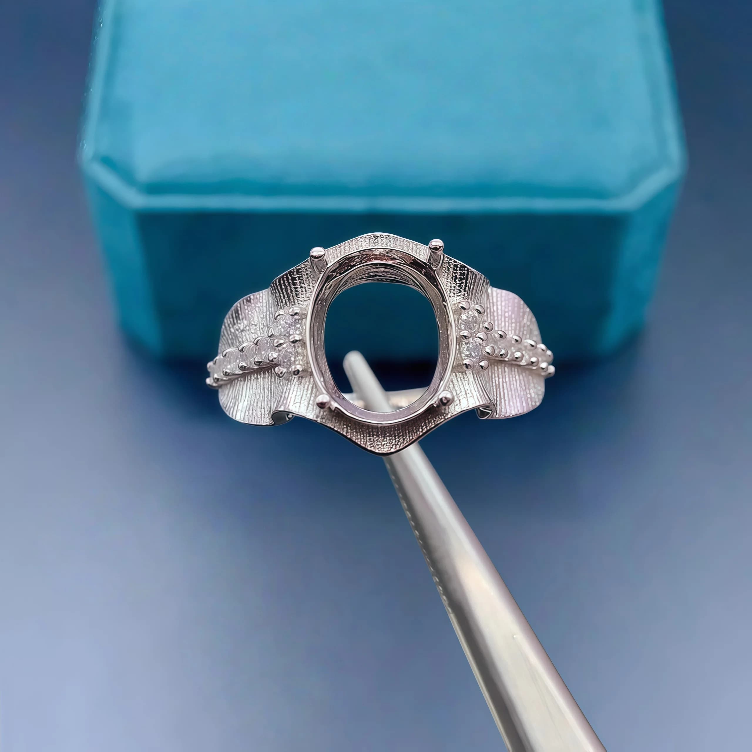 Sterling S925 Sterling Silver Fa-da-Te Silver Ring, Wave Design with 8*10mm Elliptical Stone, Elegant Jewelry for Women's Weddings