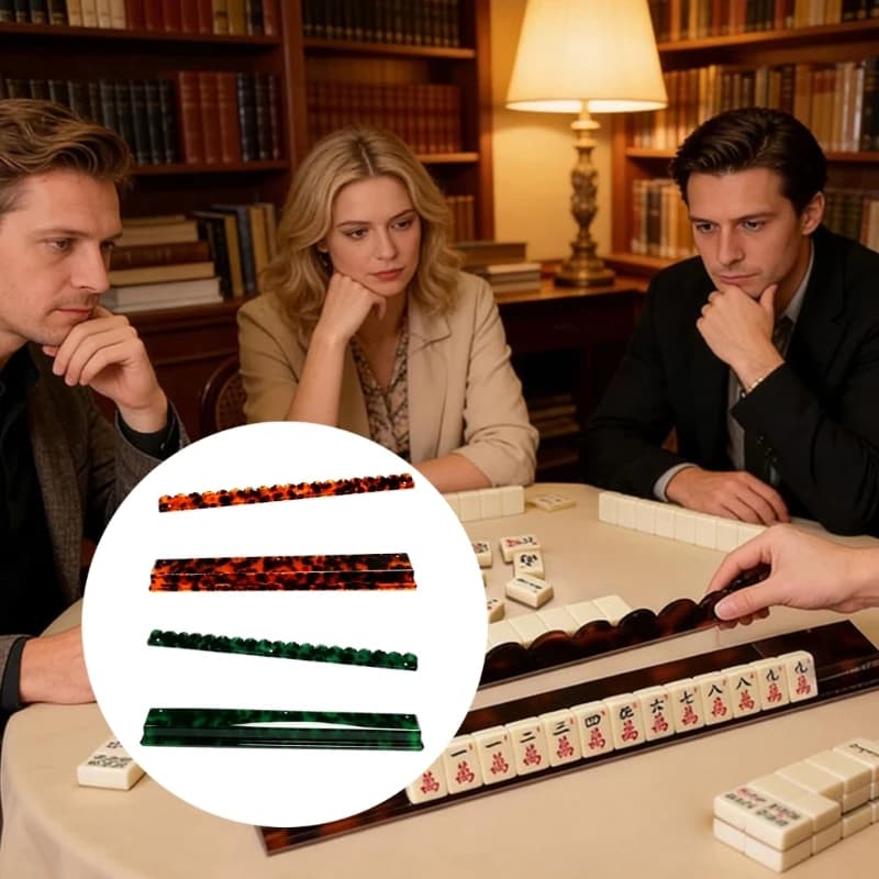 Mahjong Tile Holder Set of 4 Acrylic Racks, 17.5 Inch Tile Pusher for Family Table Game and Social Play 24BD