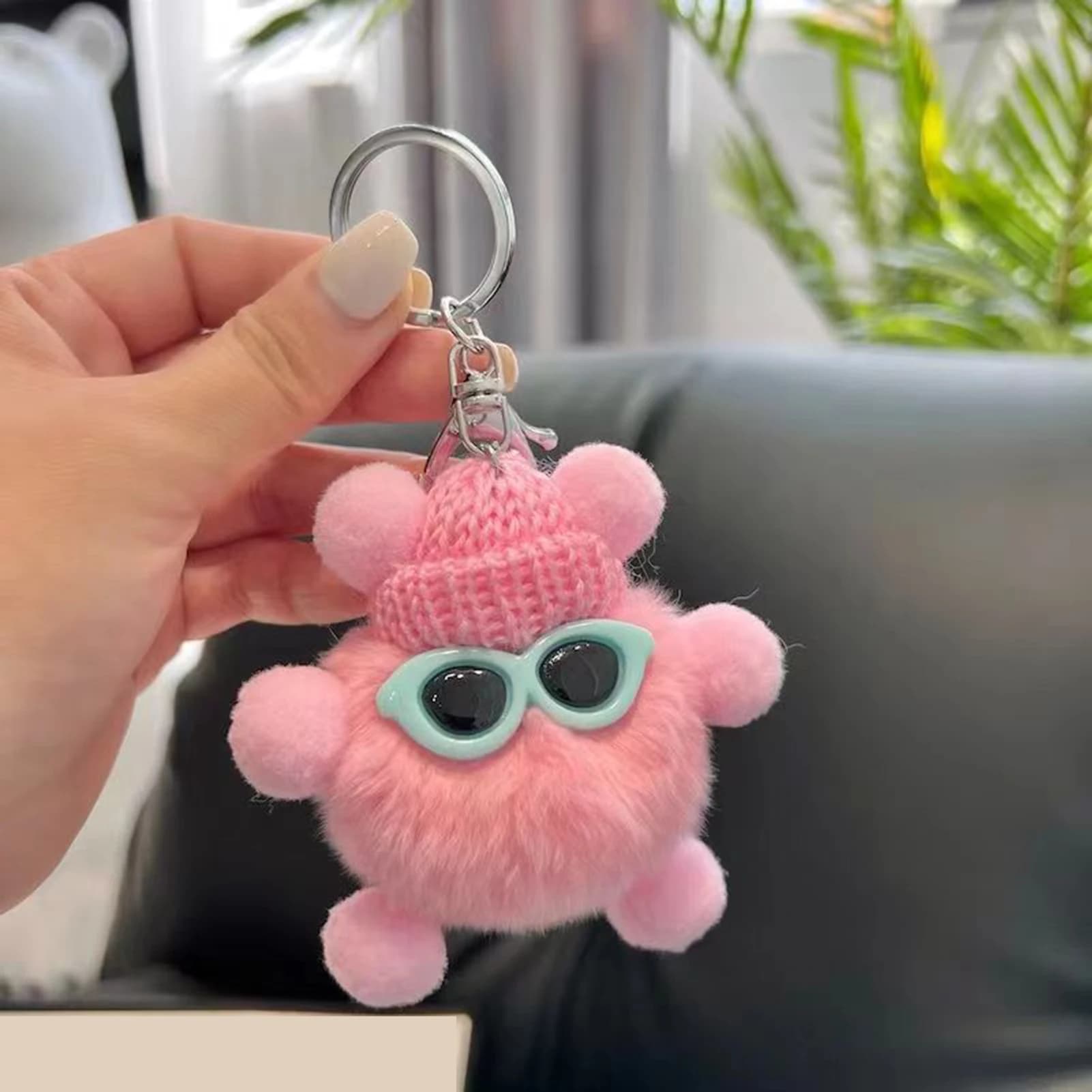 Imitation Rabbit Fur Charm Key Chain Keychain Cartoon Doll Wearing Hat Glasses Decor Keys Backpacks Key Holder Cars Accessories