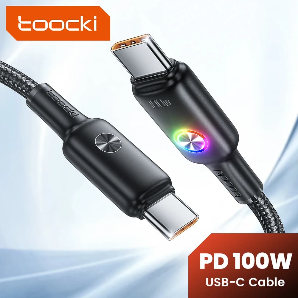 Toocki PD 100W USB C USB C LED Cable Colorful indicator Type C Quick charging cable for laptop Huawei Mate70 Samsung S24 Xiaomi