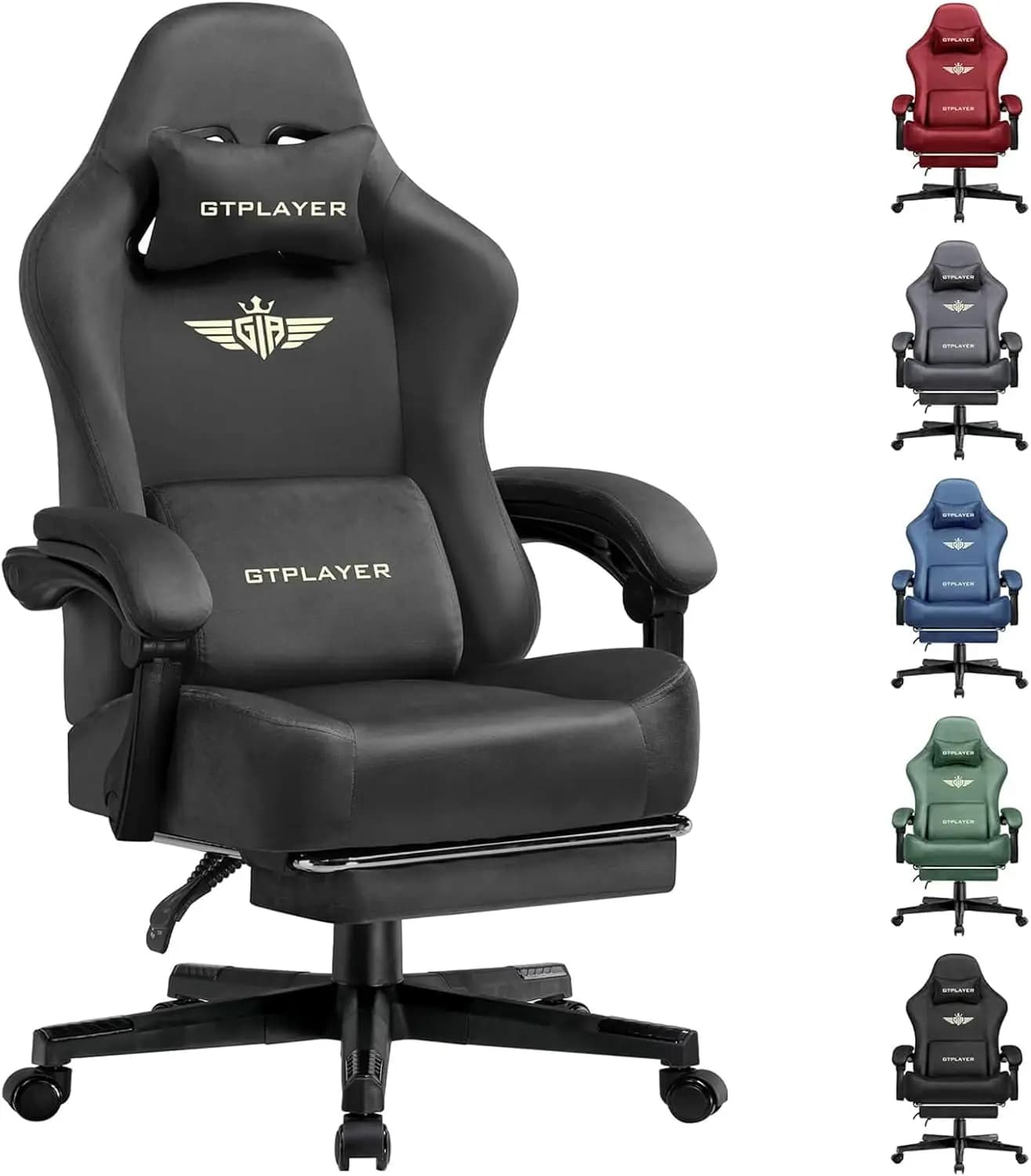 Sedia da Gaming in Tessuto con Cuscino a Molle Insacchettate, Sedia da Gaming Grande e Alta 350LBS con Schienale Alto e Poggiapiedi per Adulti