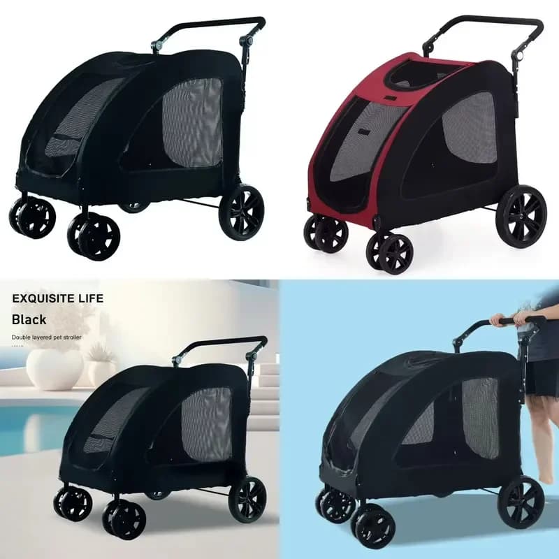 for Large Dogs Lightweight Adjustable Handle Folding Pet Stroller Foldable Animal Pram Carrier Type Bag Pet Travel Product HW