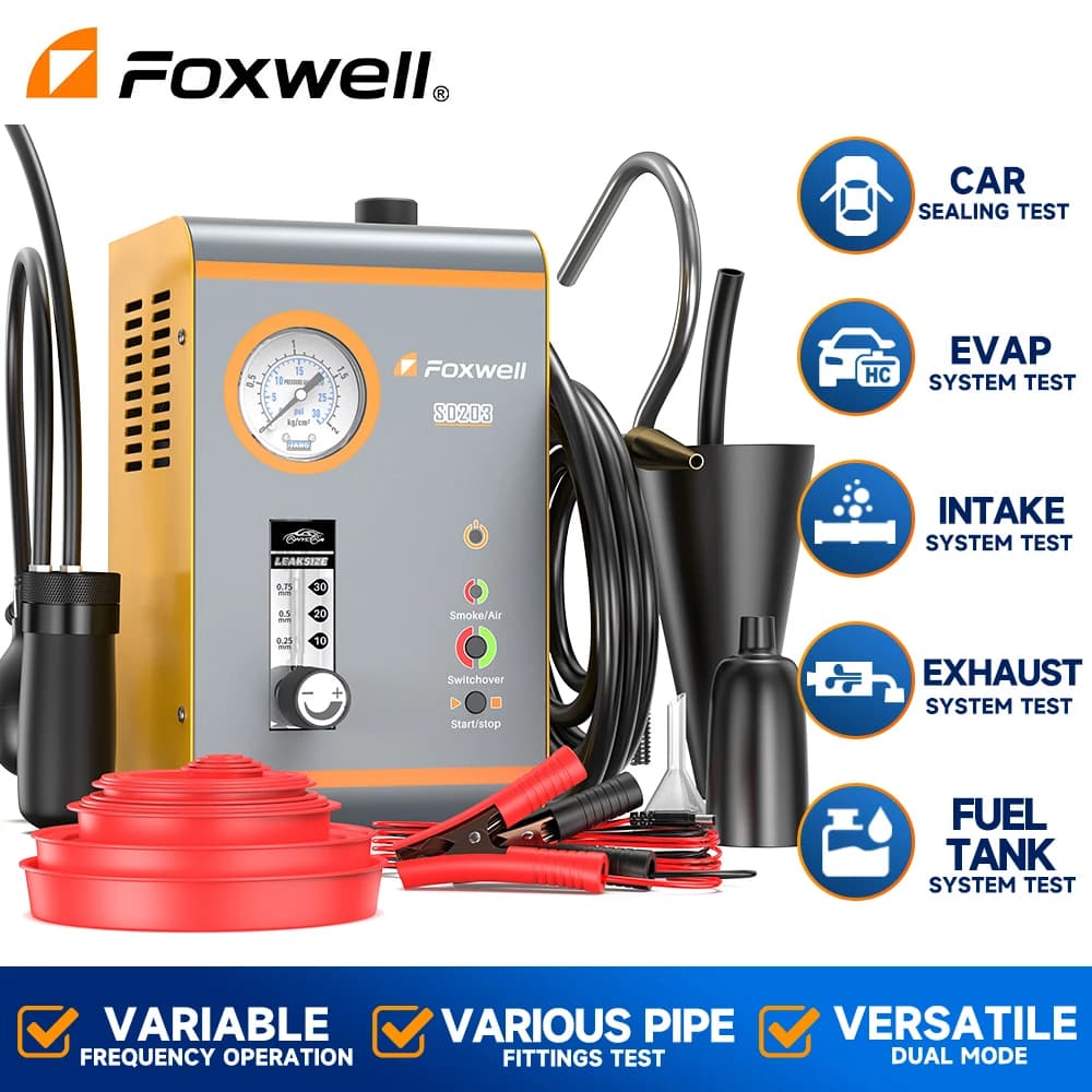 FOXWELL SD203 Macchina del fumo automobilistica 12V Pompa d'aria incorporata EVAP Rilevatore di perdite di vuoto Tester diagnostico per perdite di tubi per auto