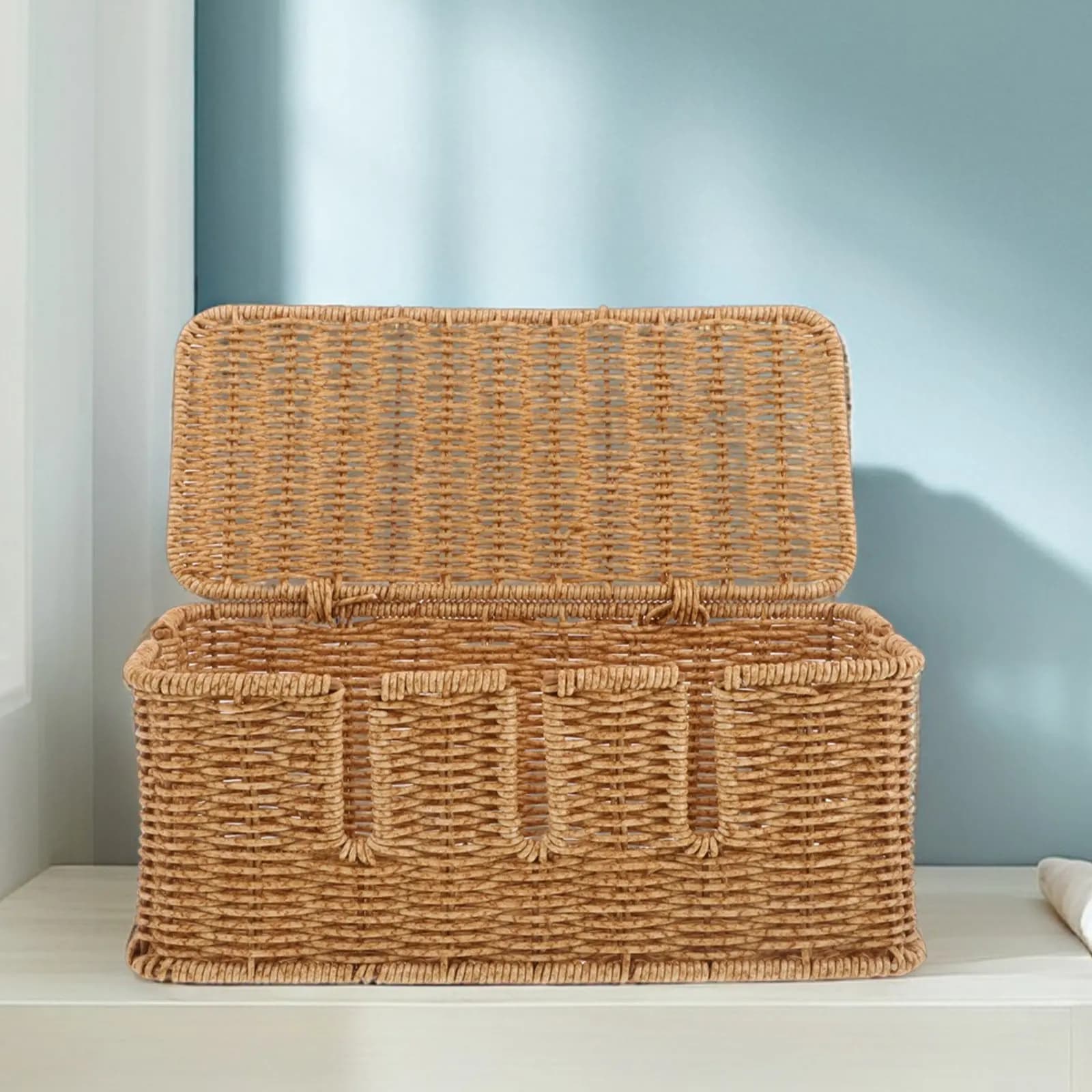 Organizzatore per Cavi da Scrivania in Finto Rattan, Scatola Decorativa per Gestione Cavi, Contenitore per Nascondere i Cavi per Ufficio e Casa