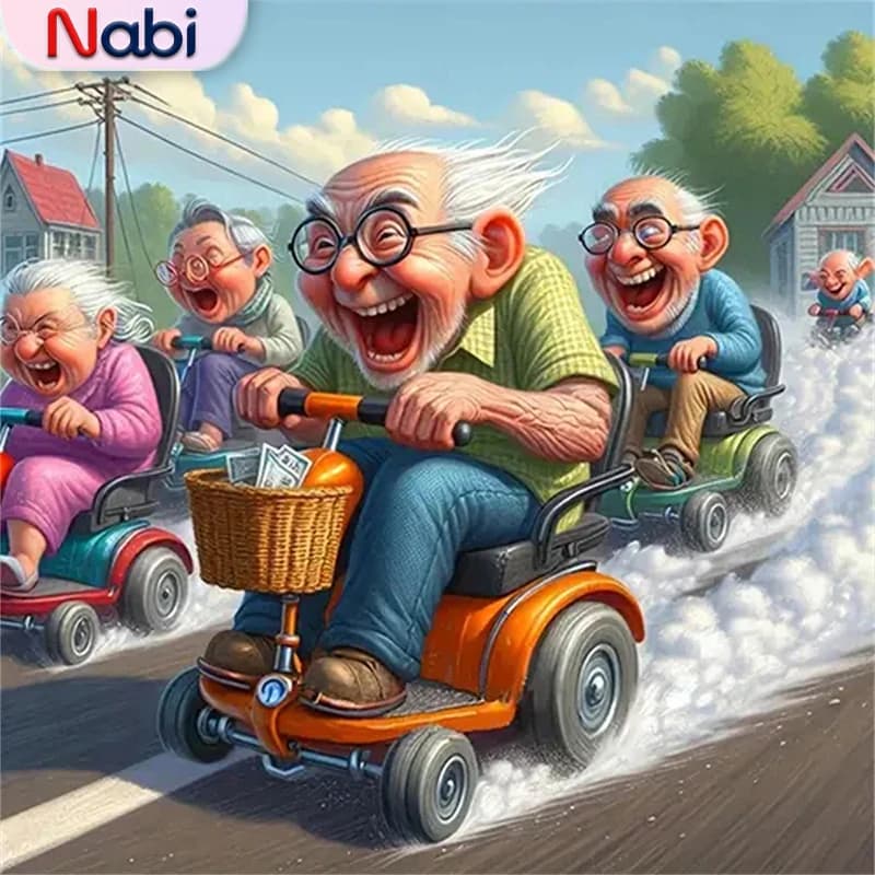 Nabi 5D DIY Diamond Mosaic Old Man Couple Portrait Needlework Painting Cartoon Cross Stitch Set Embroidery Wall Decor