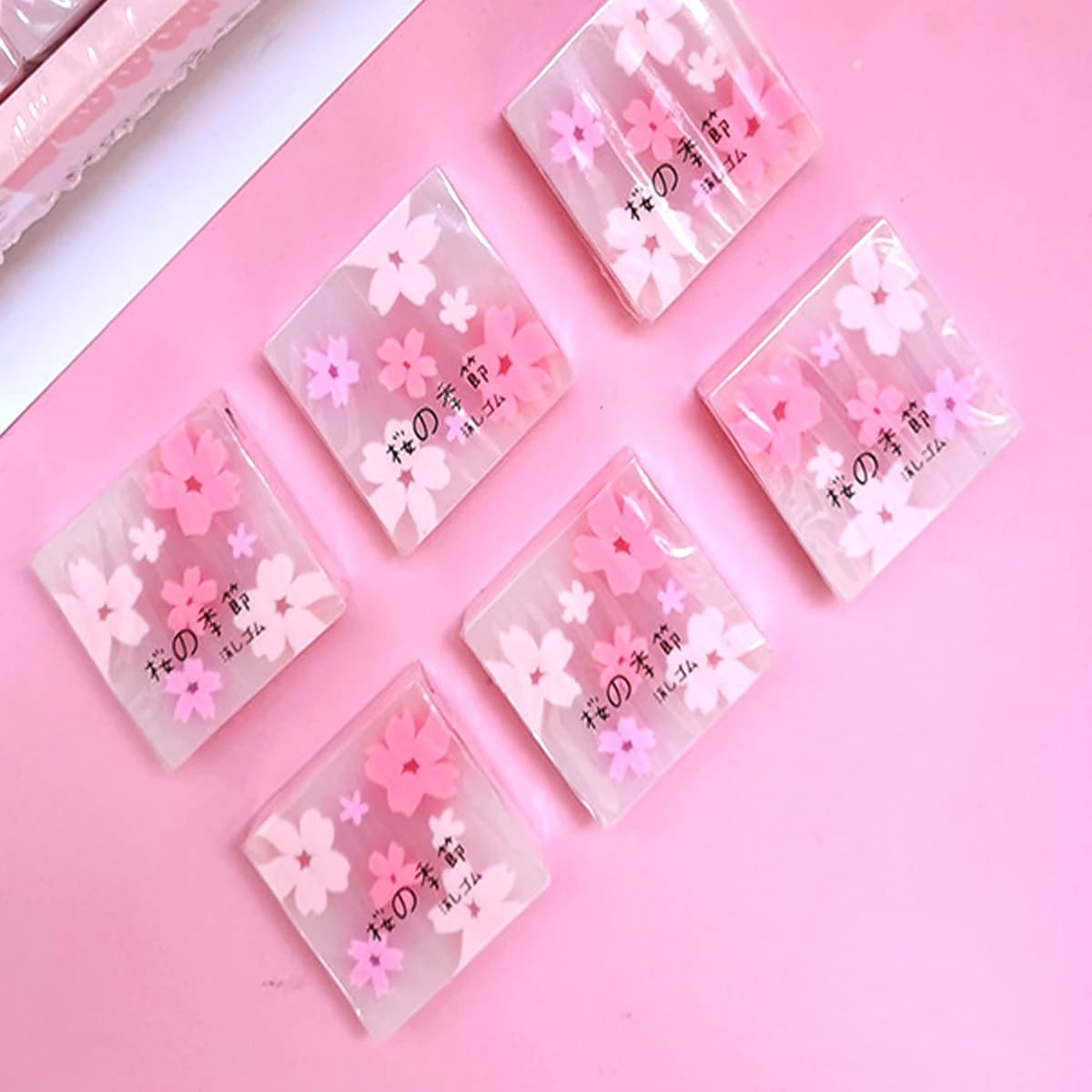 Cute Cherry Blossom Eraser Set, Transparent Floral Square Erasers, No Residue Pencil Erasers for Art Drawing School Supplies