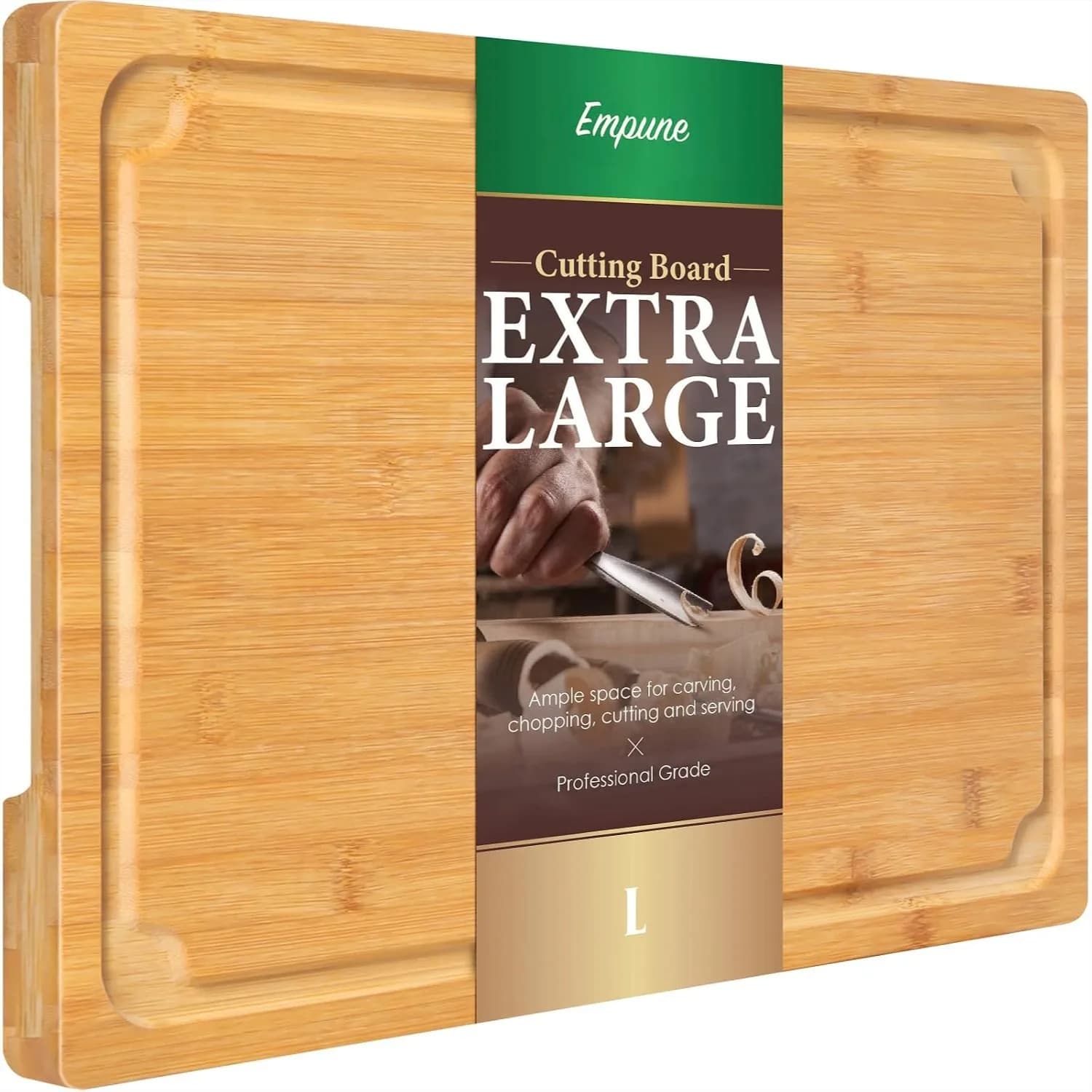 Large Bamboo Cutting Board 16" with Juice Groove and Handles for Kitchen Chopping and Serving