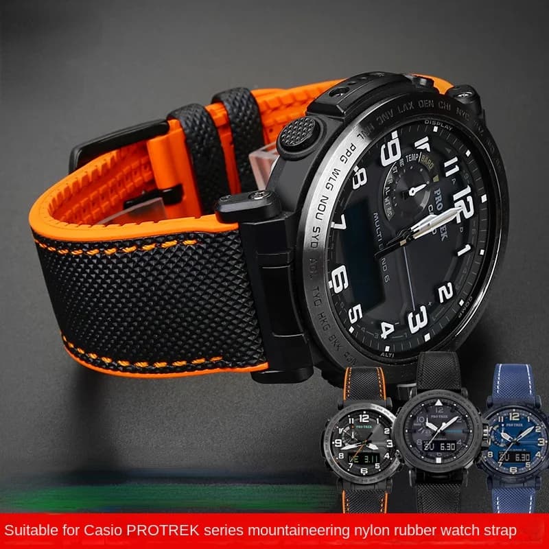 For Casio PROTREK mountaineering strap PRG-600/PRG-650 PRW-6600/ PRW-6800 nylon sports bracelet soft rubber strap 24mm