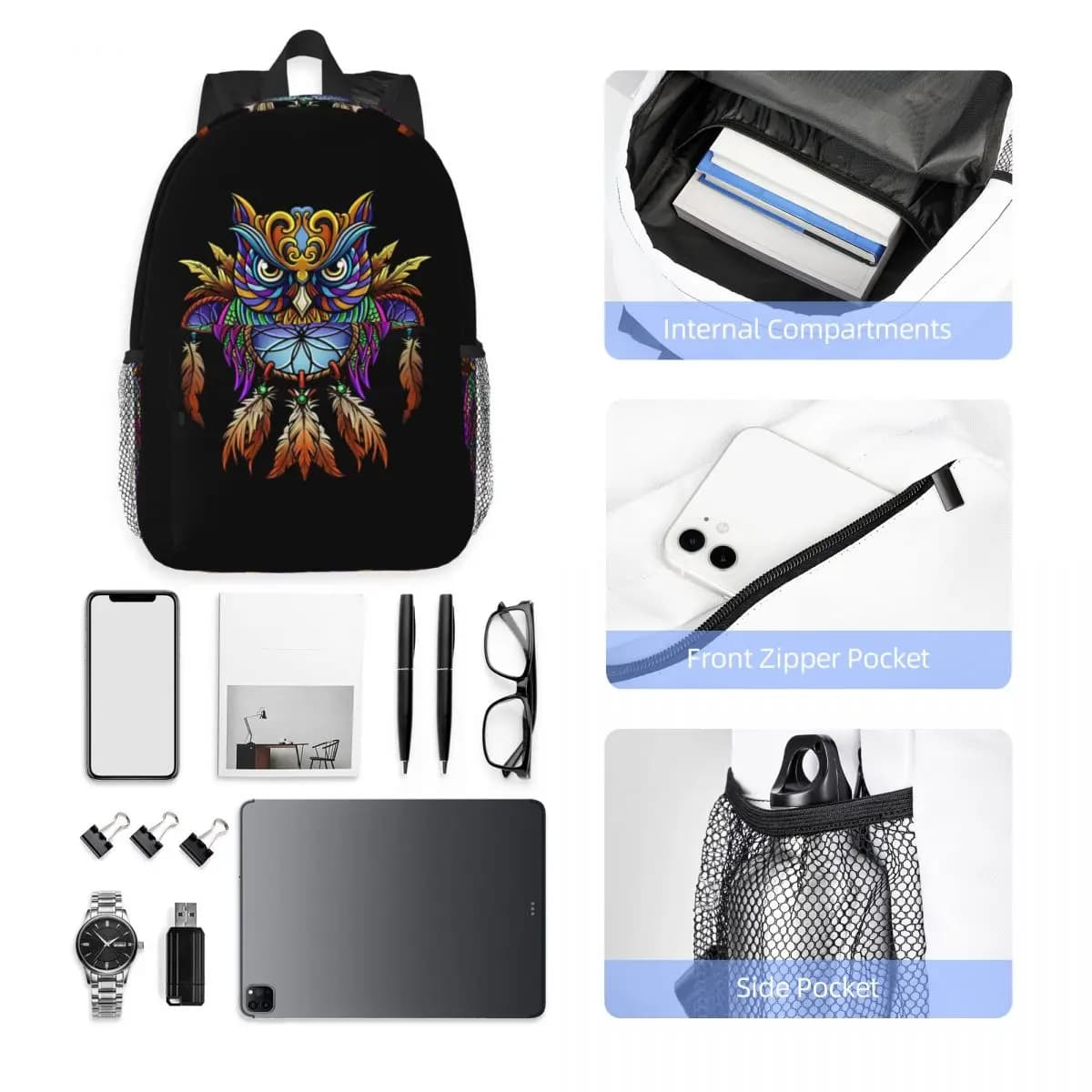 Dreamcatcher Owl Backpack Hot Sale Daypack Large Capacity Boys Girls BookBag Shoulder Bags for Men Women School Bag