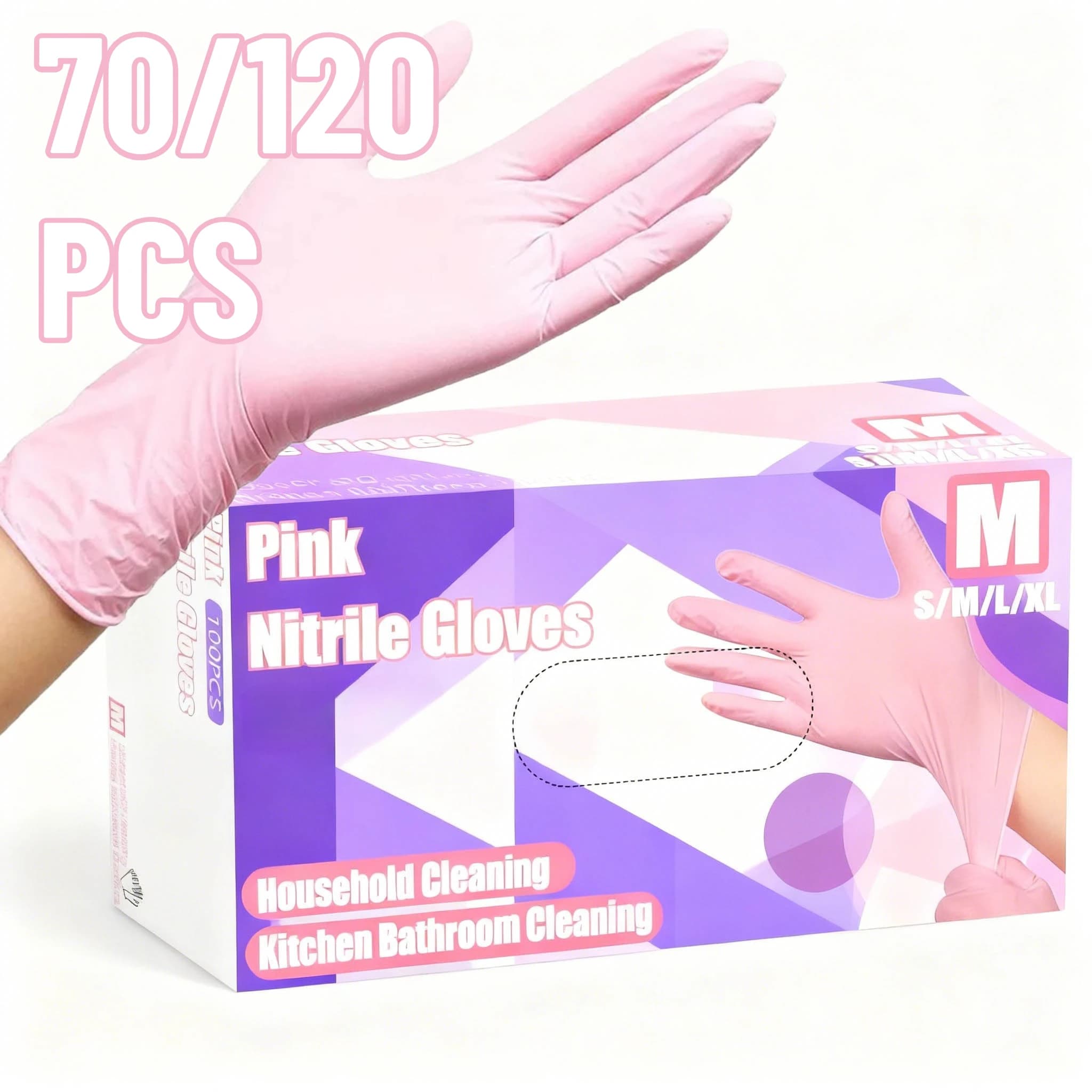 70/120 Guanti monouso in nitrile rosa chiaro adatti cucina camera da letto soggiorno pulizia tintura dei capelli guanti monouso in nitrile