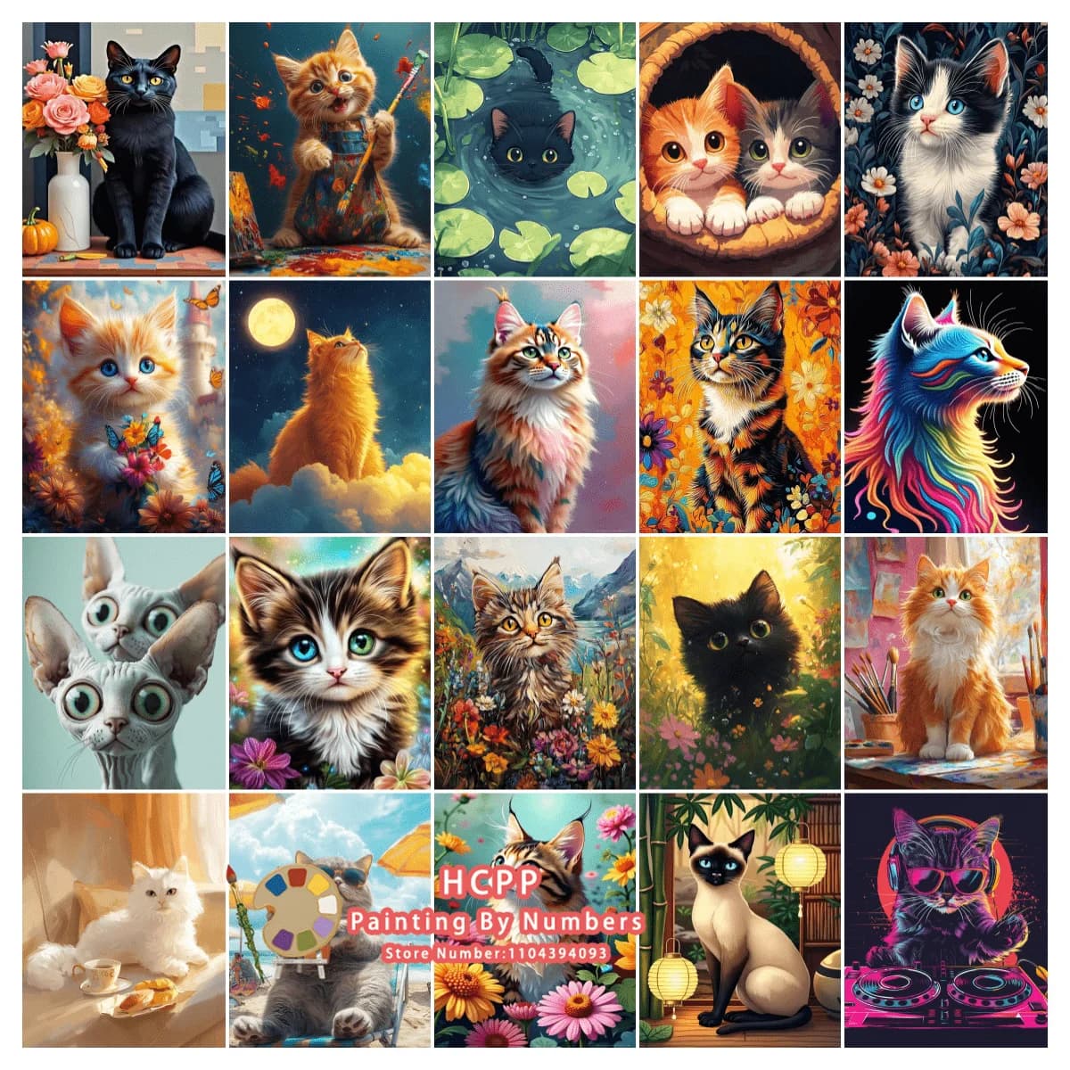 Abstract Animal Cat Digital Oil Painting Kit DIY Handmade Art Adult Exquisite Gift Fashionable Home Decoration Hanging Painting