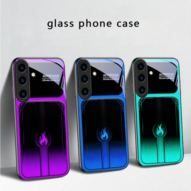 Custodia per telefono in vetro nero con fiamme viola abbaglianti per Samsung Galaxy S20 S21 S22 S23 Plus S24 FE S25 Ultra S26 Edge S25+ 20+ 22+ 24+
