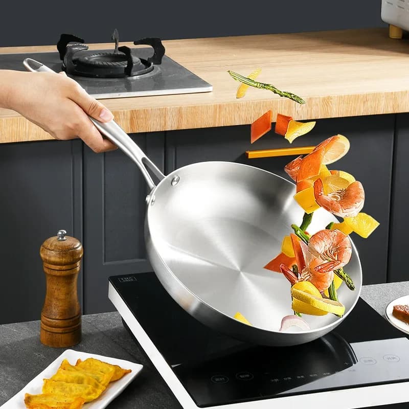 304 Stainless Steel Frying Pan NonStick Fried Steak Pot Uncoated Kitchen Cookware for Gas Stove Induction Cooker