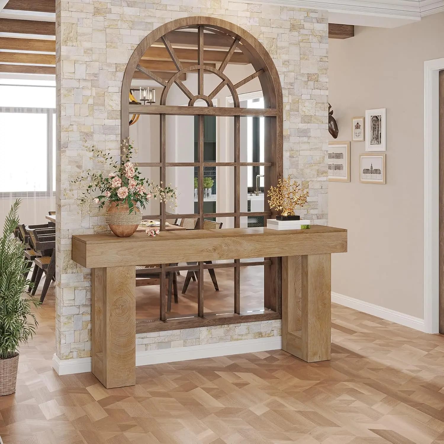 Consolle in Stile Rustico, Tavolo Lungo e Stretto da 63 Pollici per Divano, Tavolo Rettangolare in Legno per Ingresso, Personalizzabile