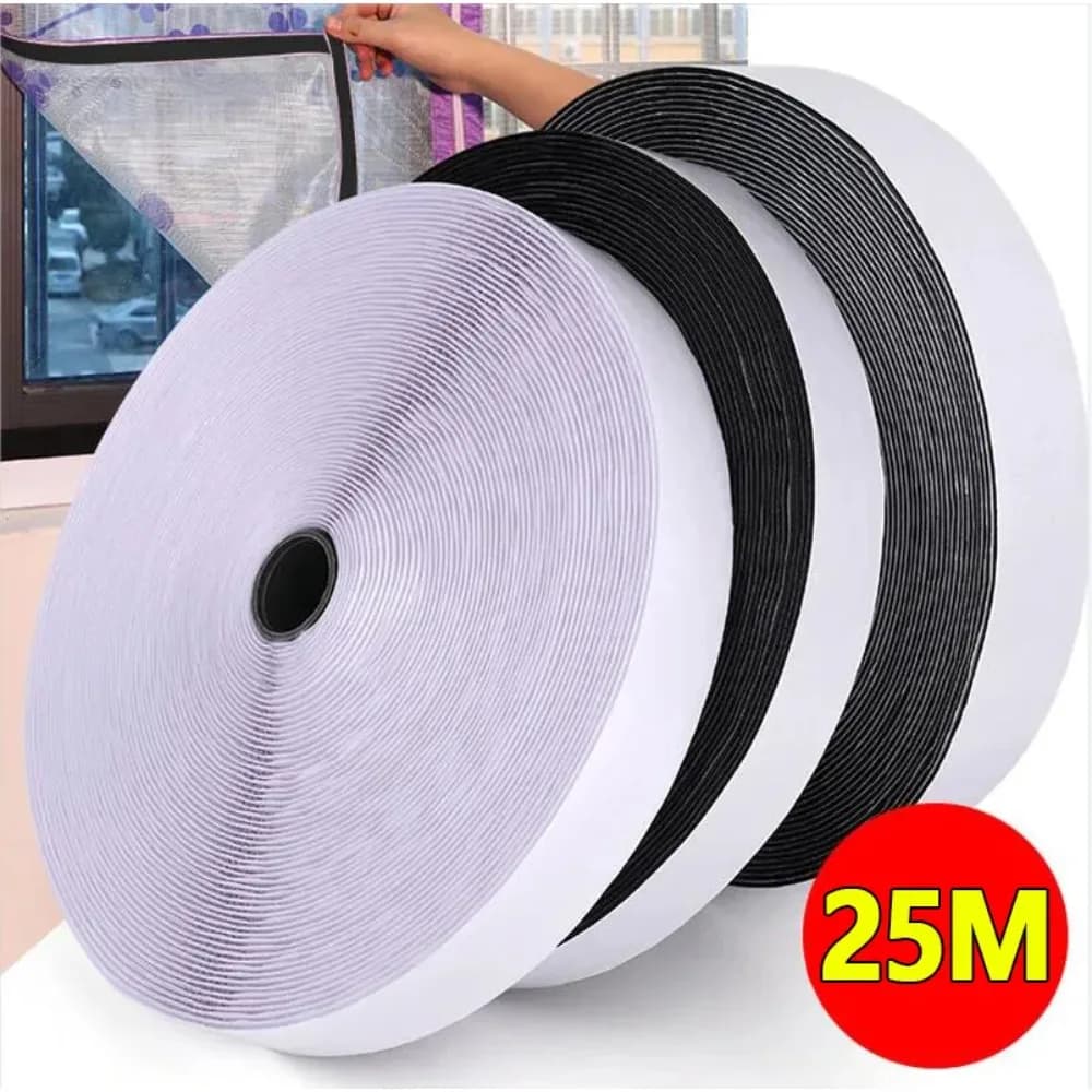 25M Strong Self-adhesive Fastener Tape Hook and Loop Black White Nylon Sticker Tape Adhesive with Strong Glue 20/25/30/50MM