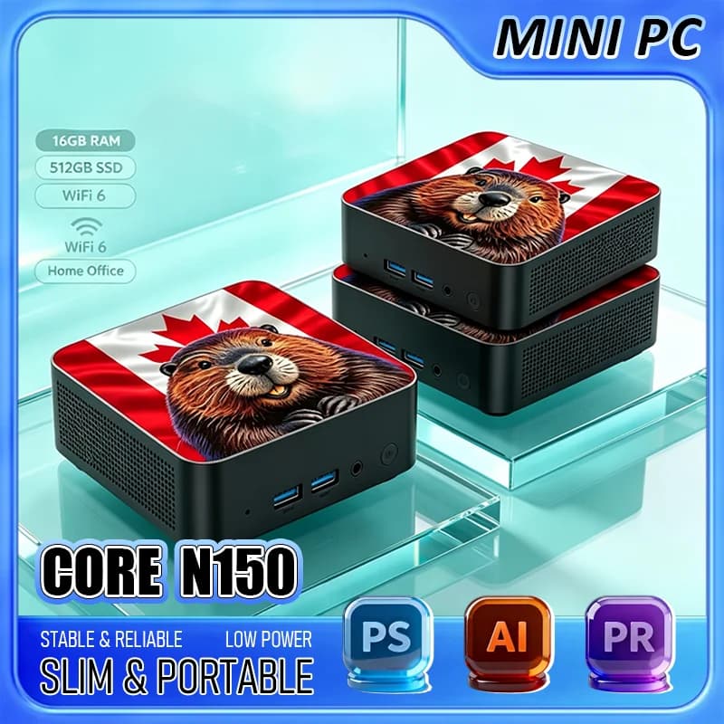 Intel Core N150 16GB RAM 2TB SSD WiFi6 BT5.2 4K HD Compact Mini PC Canada Flag 2026 New For Home Office Business