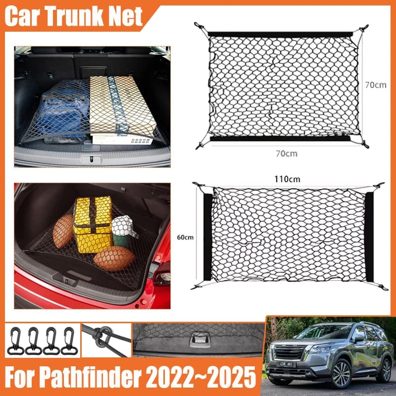 Per Nissan Pathfinder R53 2022 ~ 2025 bagagliaio di un'auto rete di rete bagagli gancio fisso stoccaggio elastico rete di carico organizzare accessori per auto