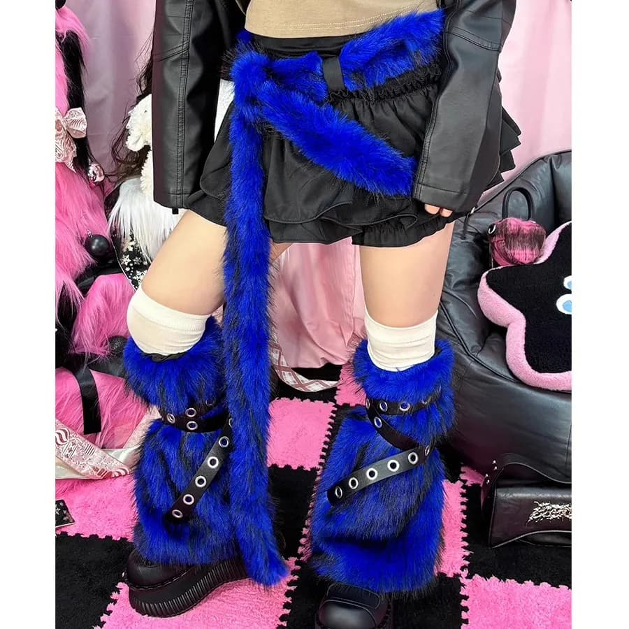Fur belt - Long chain in life in plush, Y2K potato, accessories for wild styling of jazz street dance