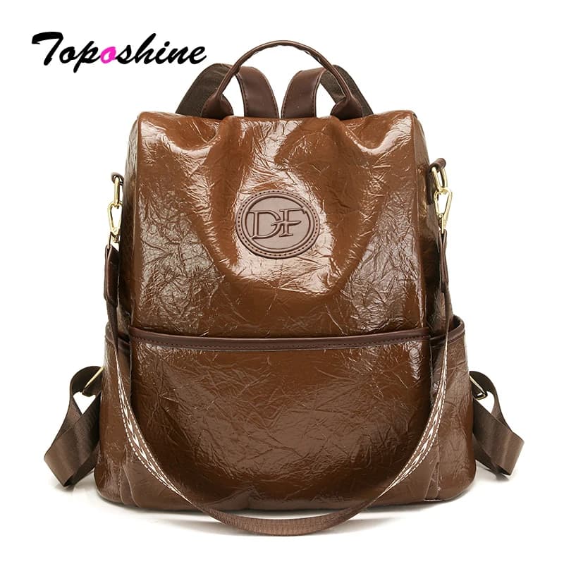 Zaino Vintage in Pelle Toposhine per Donne, Borsa Multifunzionale Antifurto, Borsa a Tracolla Casual da Viaggio in Pelle Cerata