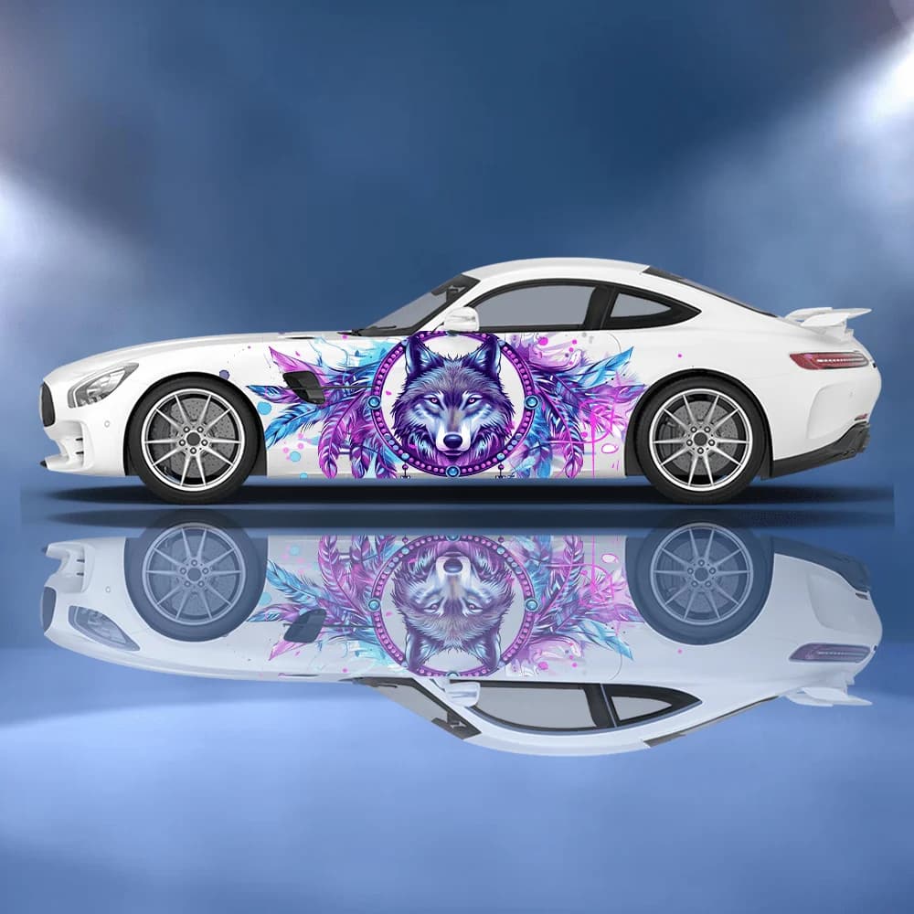 Wolf Head Dream Catcher Car Vinyl Wraps Decal Self-adhesive PVC Sticker Suitable for Trucks SUV Decoration Auto Accessories Gift