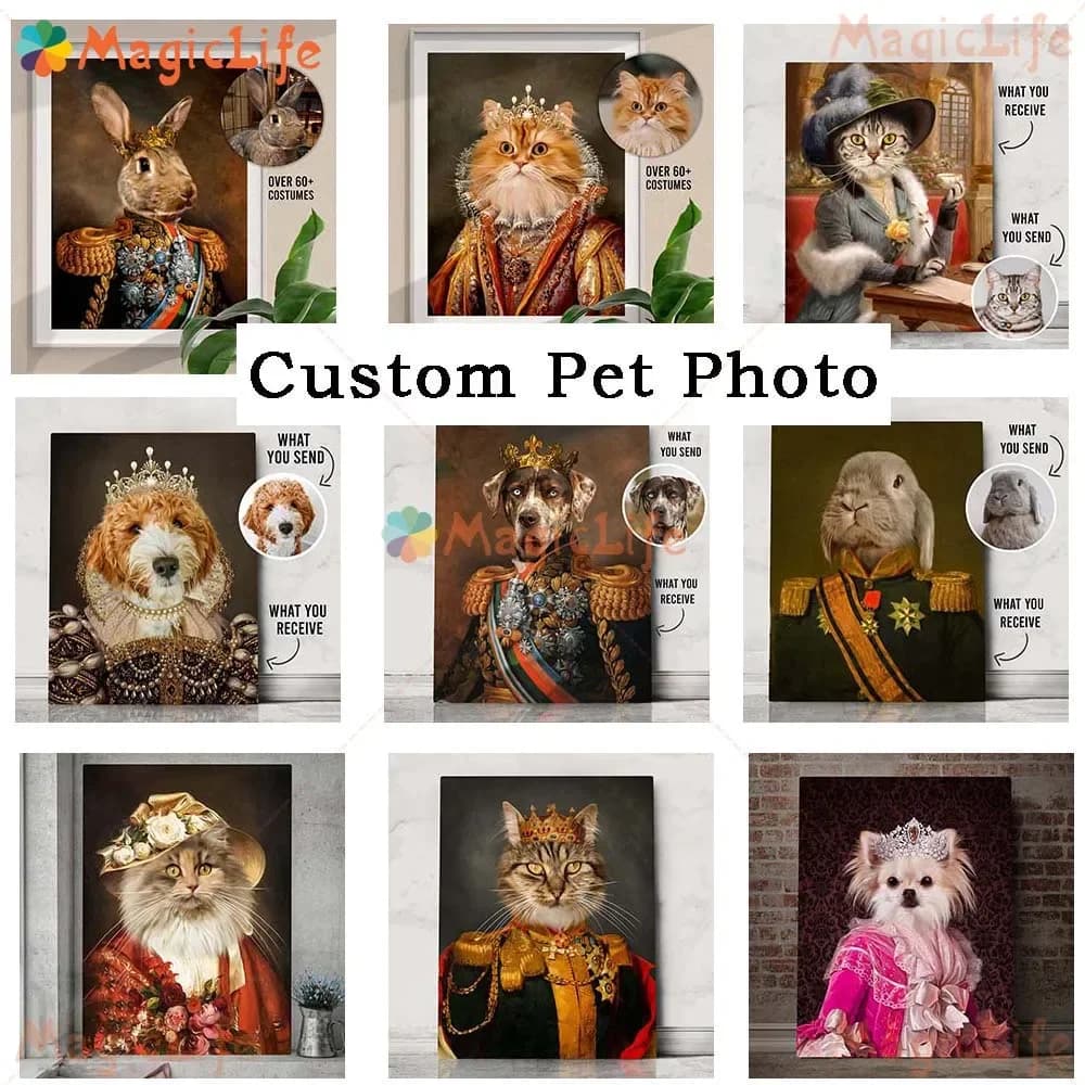 Ritratto personalizzato di animali domestici di gatto Animali reali Cane vintage Poster Wall Art Canvas Painting Immagini a parete per la decorazione del soggiorno senza cornice