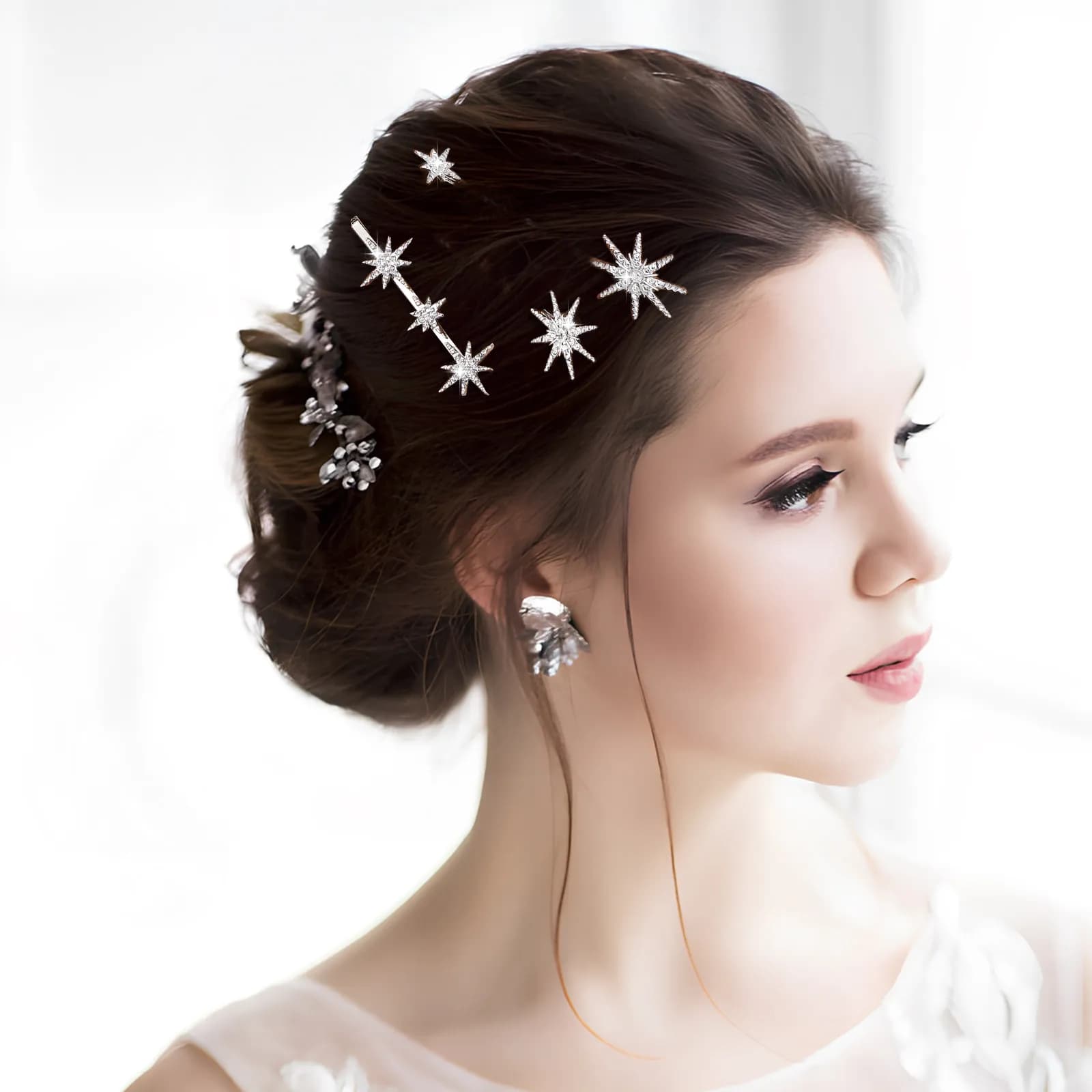 8 hair clips in silver with rhinestones, decorative, for wedding, bride, sparkling, for women's hairstyles, small hair clips